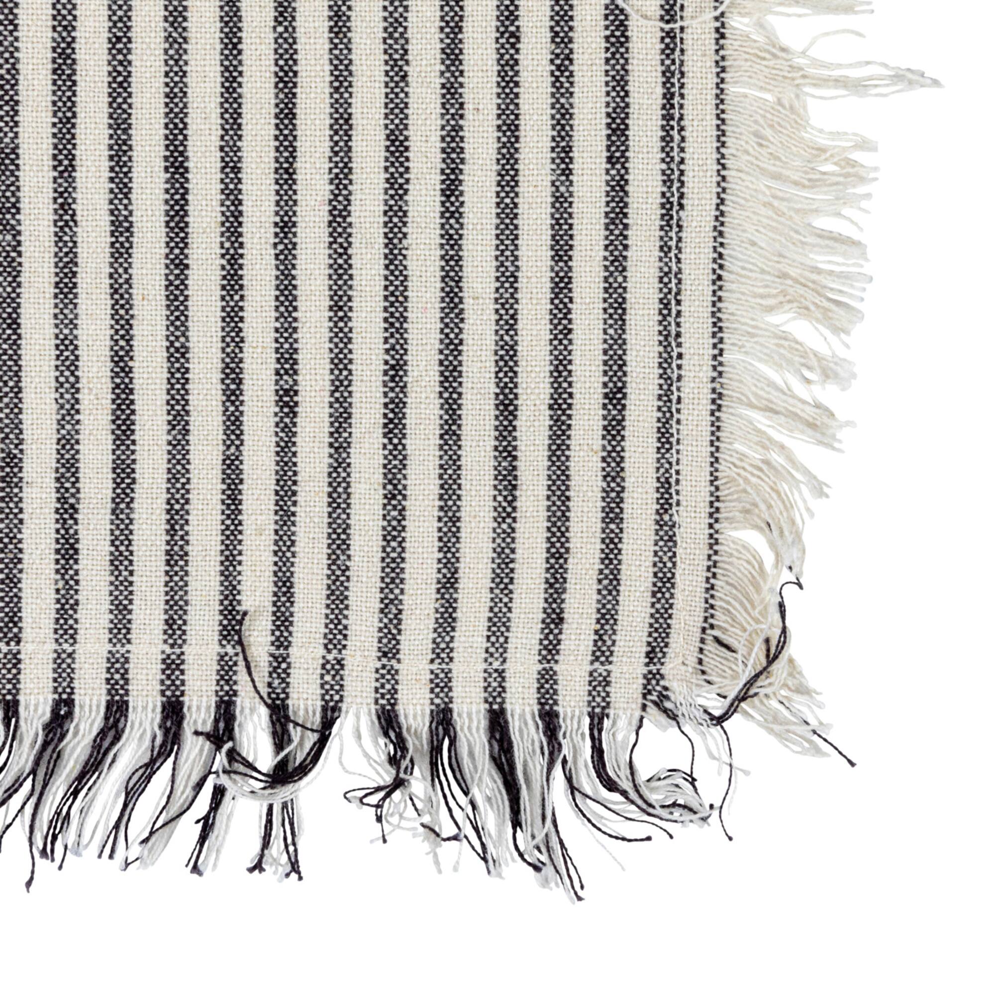 Hello Honey® Natural & Black Stripes Woven Cotton Tea Towels with Fringe Set